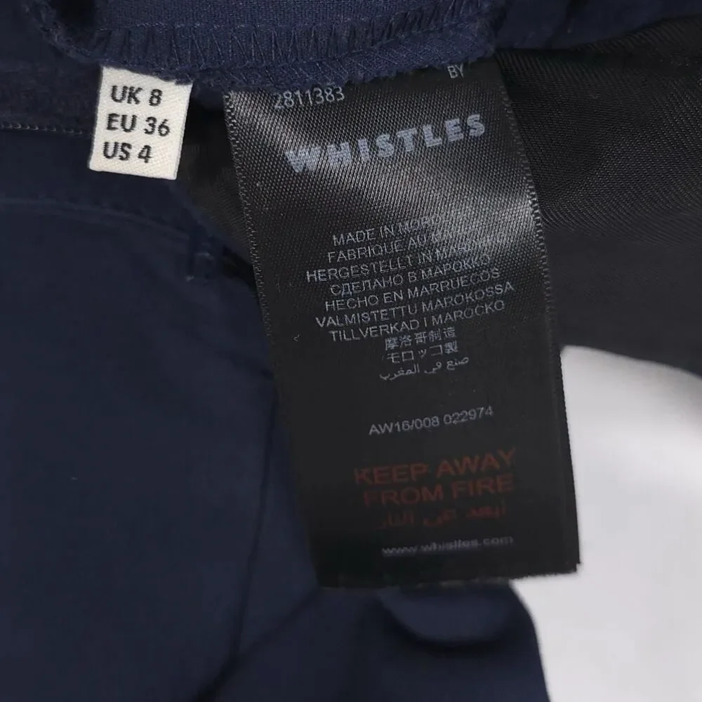 WHISTLES Women’s Pants Size 4 Stretch Cotton‎ Navy Trousers Ankle Zip